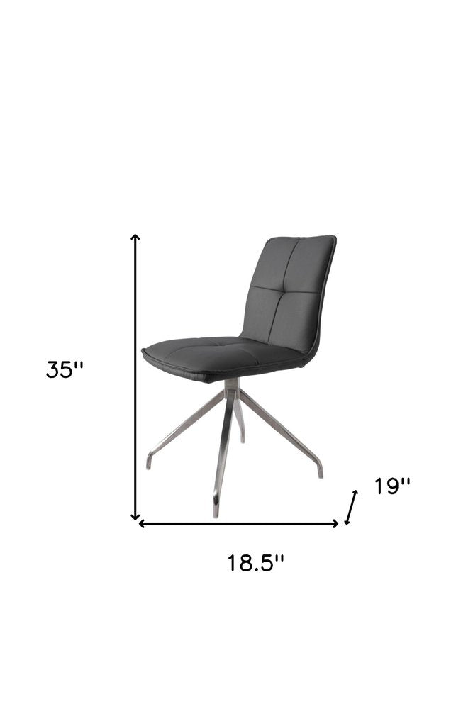 Set of Two Dark Brown And Black Fabric And Metal Swivel Dining Side Chairs