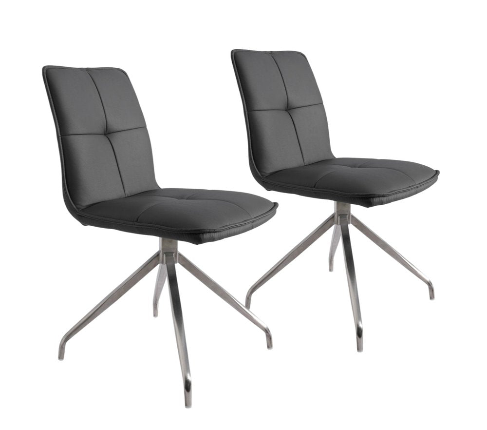 Set of Two Dark Brown And Black Fabric And Metal Swivel Dining Side Chairs