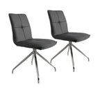 Set of Two Dark Brown And Black Fabric And Metal Swivel Dining Side Chairs