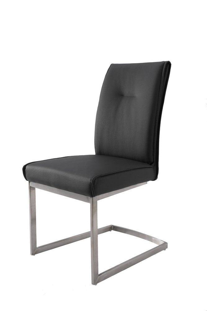Set of Two Gray And Silver Tufted Faux Leather And Stainless Steel Dining Side Chairs