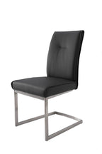 Set of Two Gray And Silver Tufted Faux Leather And Stainless Steel Dining Side Chairs