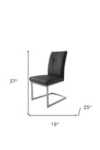 Set of Two Gray And Silver Tufted Faux Leather And Stainless Steel Dining Side Chairs