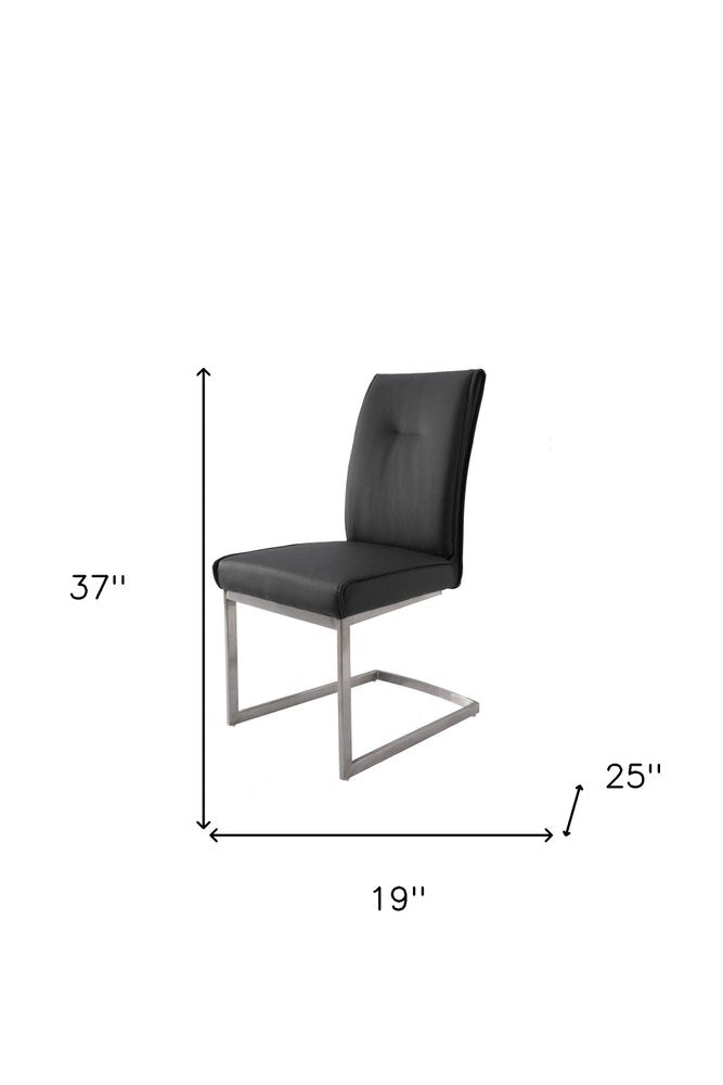 Set of Two Gray And Silver Tufted Faux Leather And Stainless Steel Dining Side Chairs