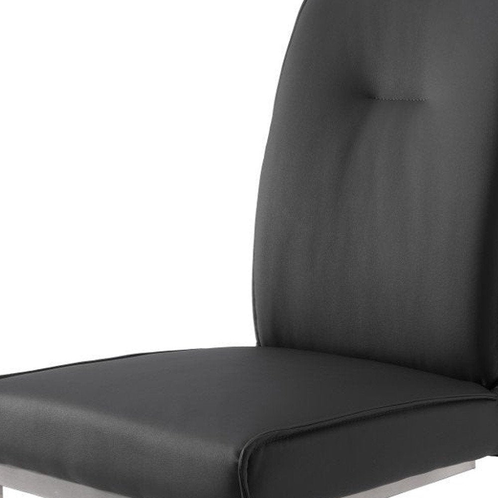 Set of Two Gray And Silver Tufted Faux Leather And Stainless Steel Dining Side Chairs