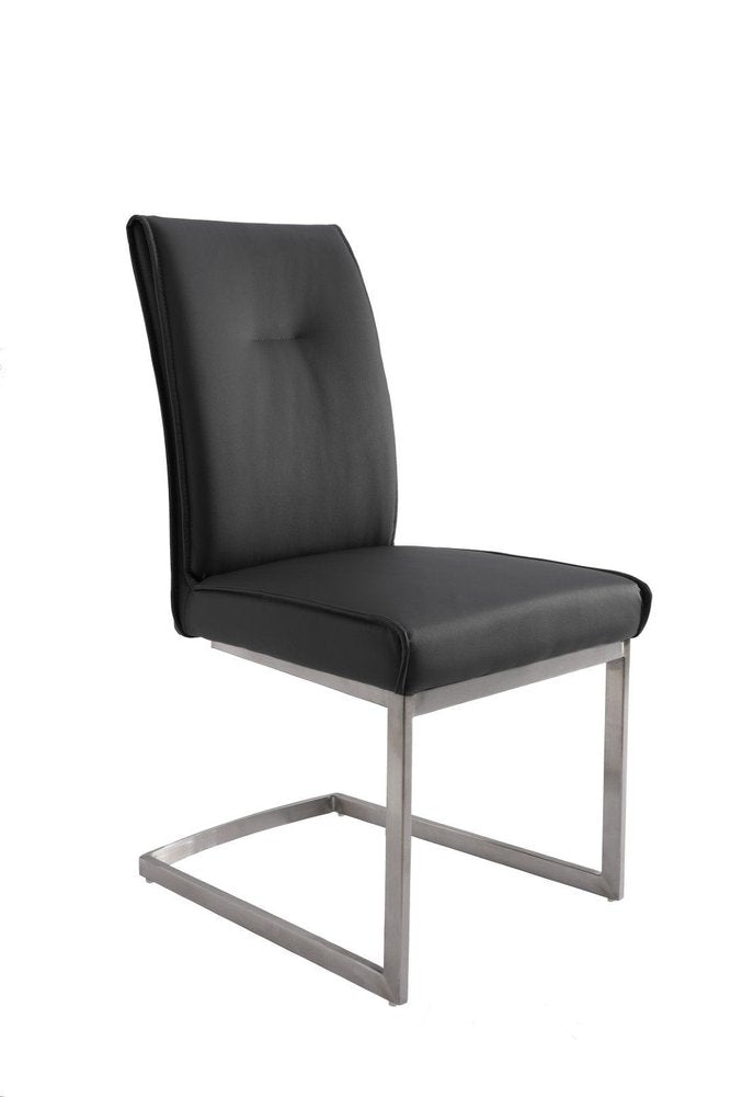 Set of Two Gray And Silver Tufted Faux Leather And Stainless Steel Dining Side Chairs