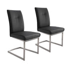 Set of Two Gray And Silver Tufted Faux Leather And Stainless Steel Dining Side Chairs