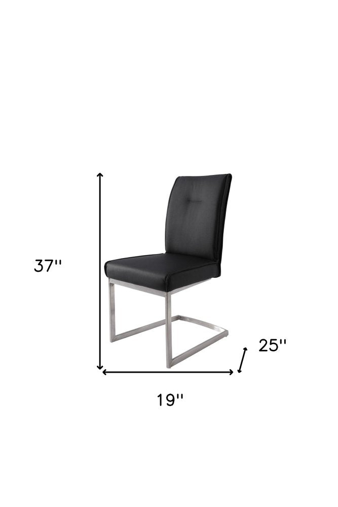 Set of Two Gray And Silver Tufted Faux Leather And Stainless Steel Dining Side Chairs