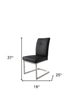Set of Two Gray And Silver Tufted Faux Leather And Stainless Steel Dining Side Chairs