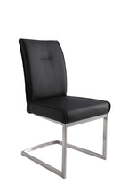 Set of Two Gray And Silver Tufted Faux Leather And Stainless Steel Dining Side Chairs