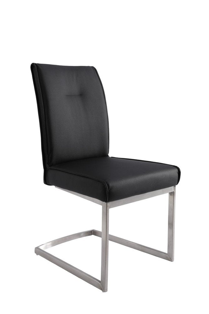 Set of Two Gray And Silver Tufted Faux Leather And Stainless Steel Dining Side Chairs