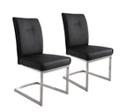 Set of Two Gray And Silver Tufted Faux Leather And Stainless Steel Dining Side Chairs
