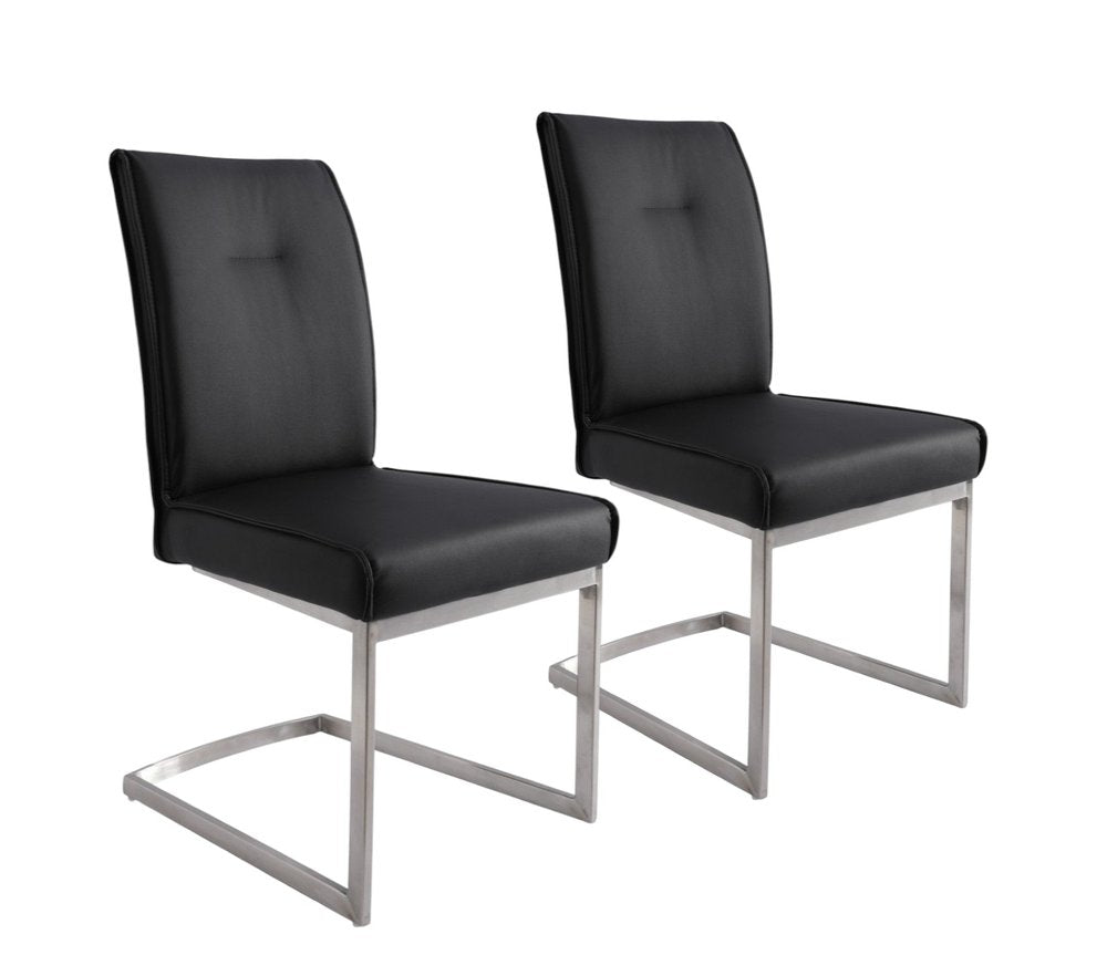 Set of Two Gray And Silver Tufted Faux Leather And Stainless Steel Dining Side Chairs