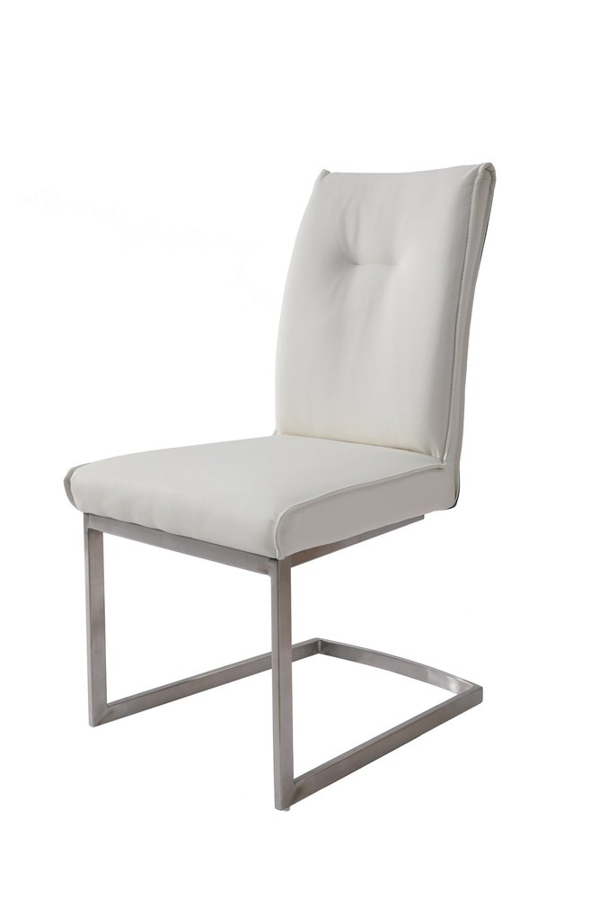Set of Two White And Silver Tufted Faux Leather And Stainless Steel Dining Side Chairs