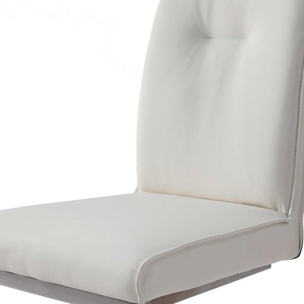 Set of Two White And Silver Tufted Faux Leather And Stainless Steel Dining Side Chairs