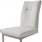 Set of Two White And Silver Tufted Faux Leather And Stainless Steel Dining Side Chairs