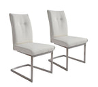 Set of Two White And Silver Tufted Faux Leather And Stainless Steel Dining Side Chairs
