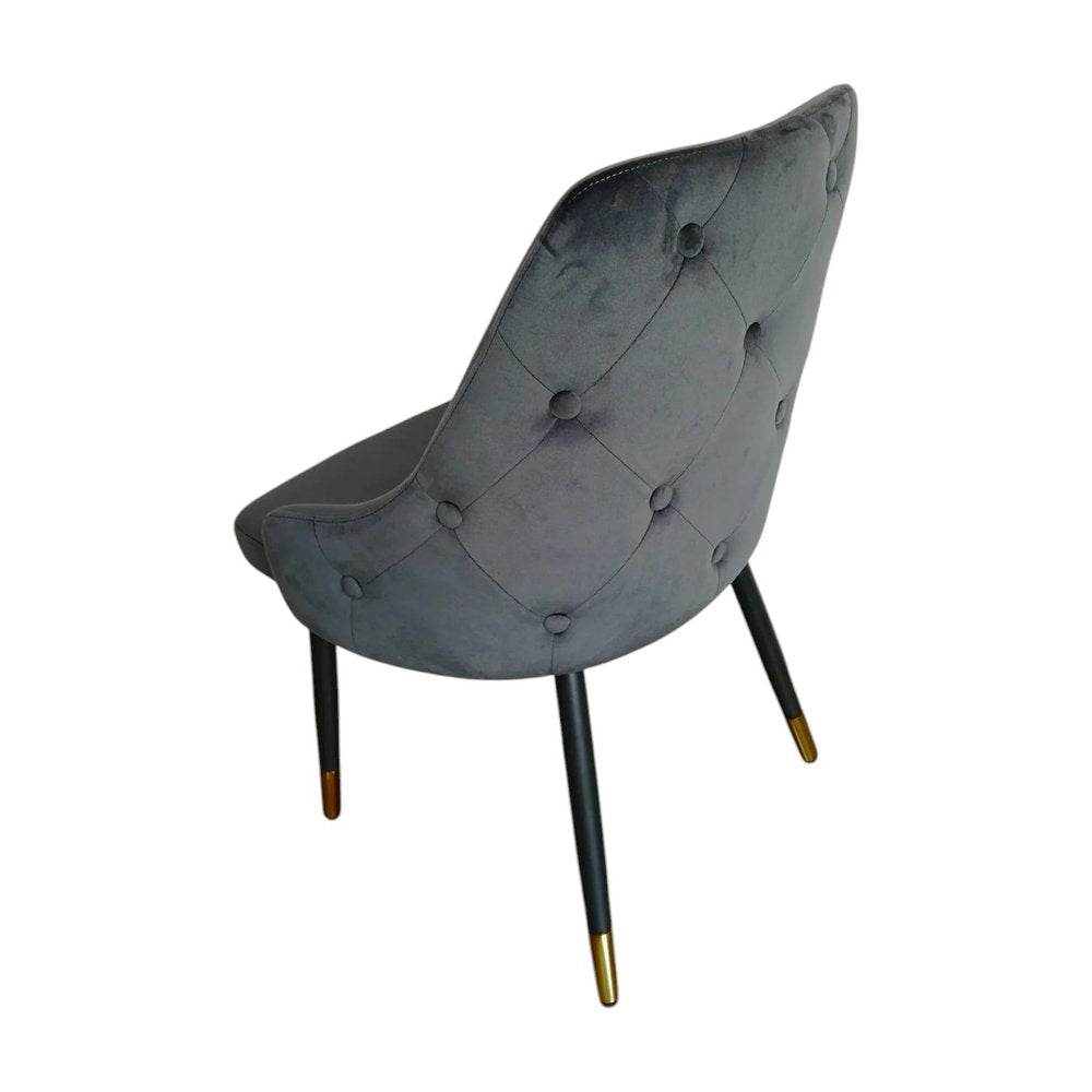 Set of Two Charcoal Black And Gold Tufted Fabric And Metal Dining Side Chairs
