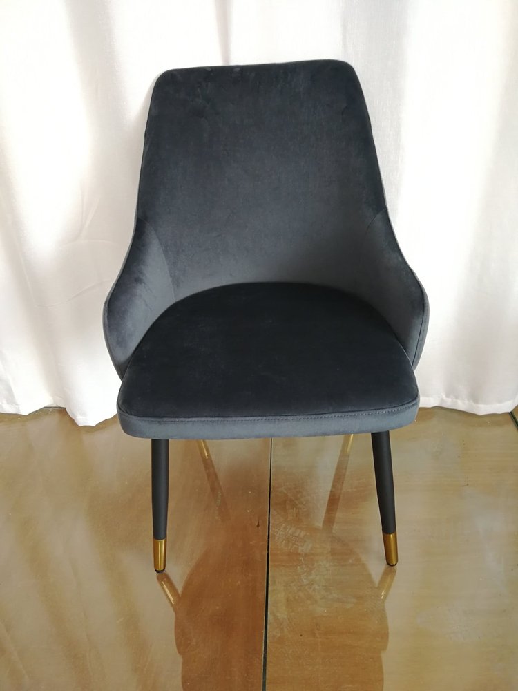 Set of Two Charcoal Black And Gold Tufted Fabric And Metal Dining Side Chairs