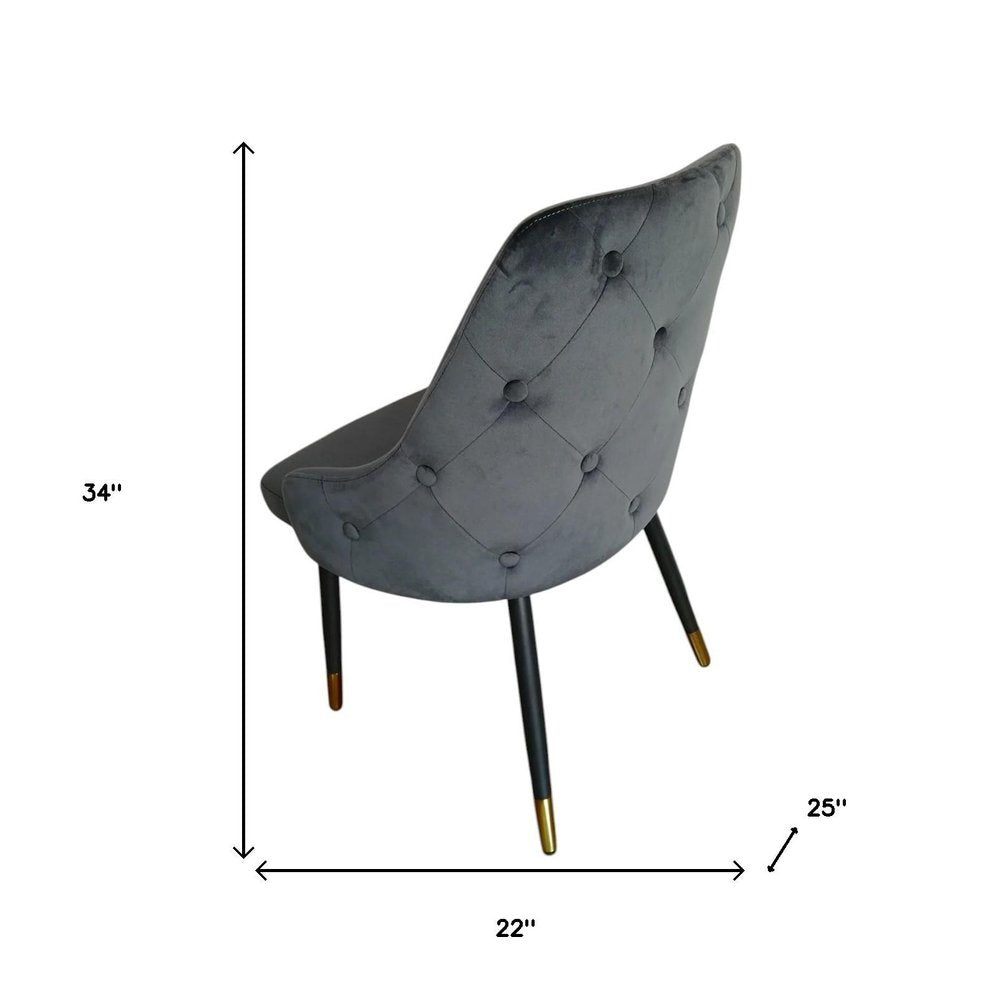 Set of Two Charcoal Black And Gold Tufted Fabric And Metal Dining Side Chairs