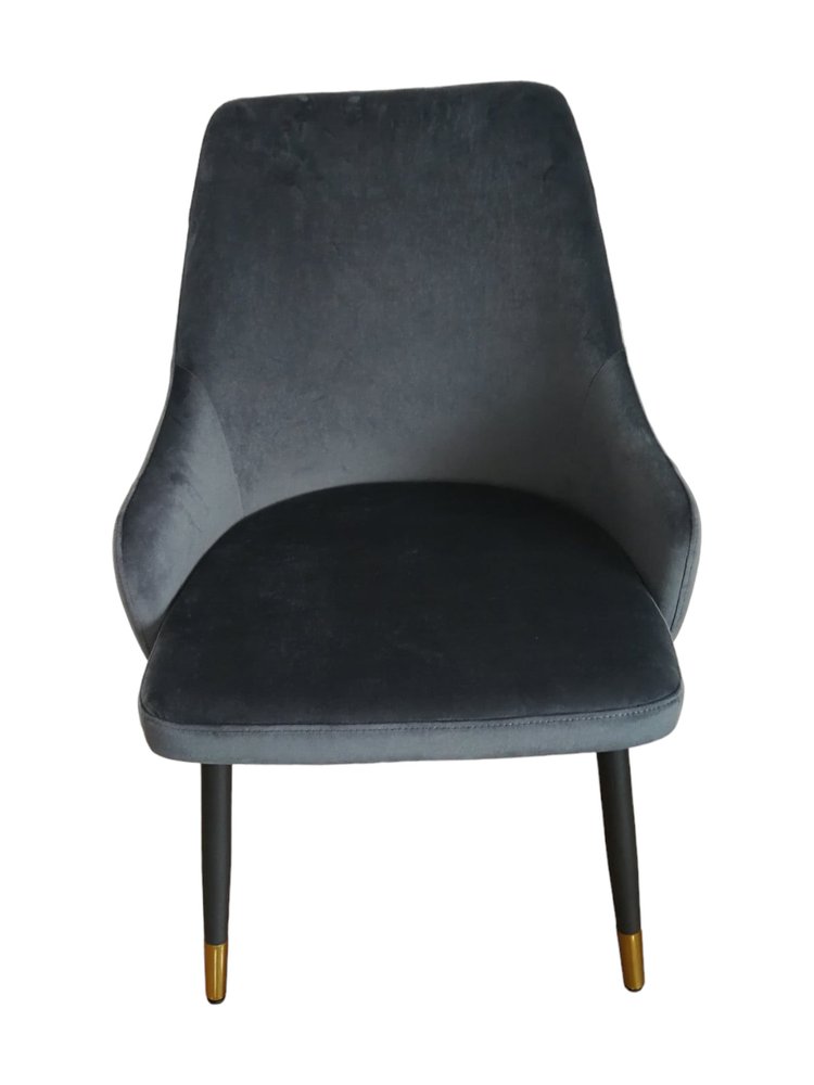 Set of Two Charcoal Black And Gold Tufted Fabric And Metal Dining Side Chairs