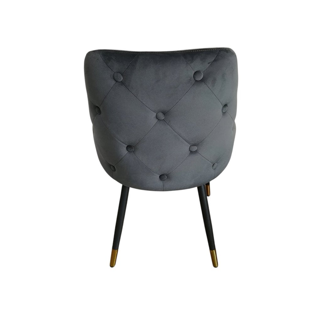 Set of Two Charcoal Black And Gold Tufted Fabric And Metal Dining Side Chairs