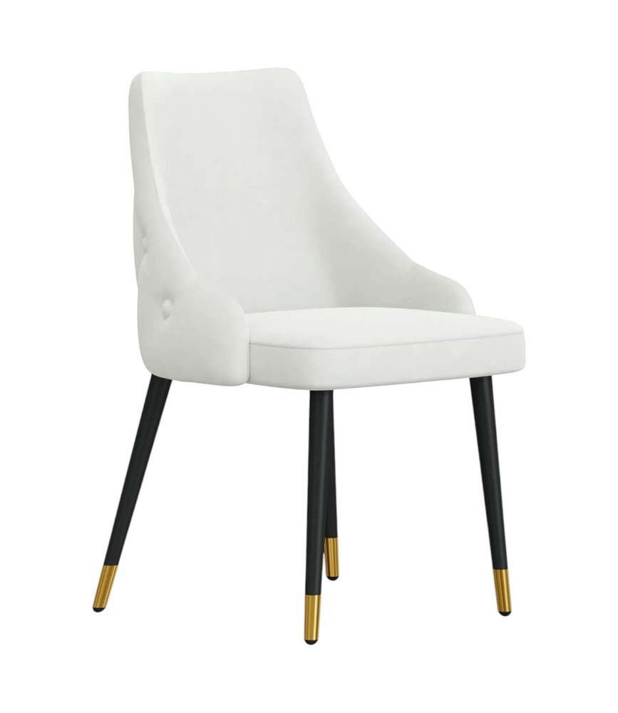 Set of Two White Black And Gold Fabric And Metal Dining Side Chairs