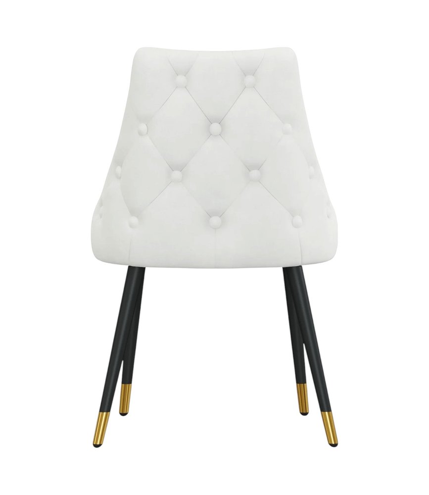 Set of Two White Black And Gold Fabric And Metal Dining Side Chairs