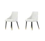 Set of Two White Black And Gold Fabric And Metal Dining Side Chairs