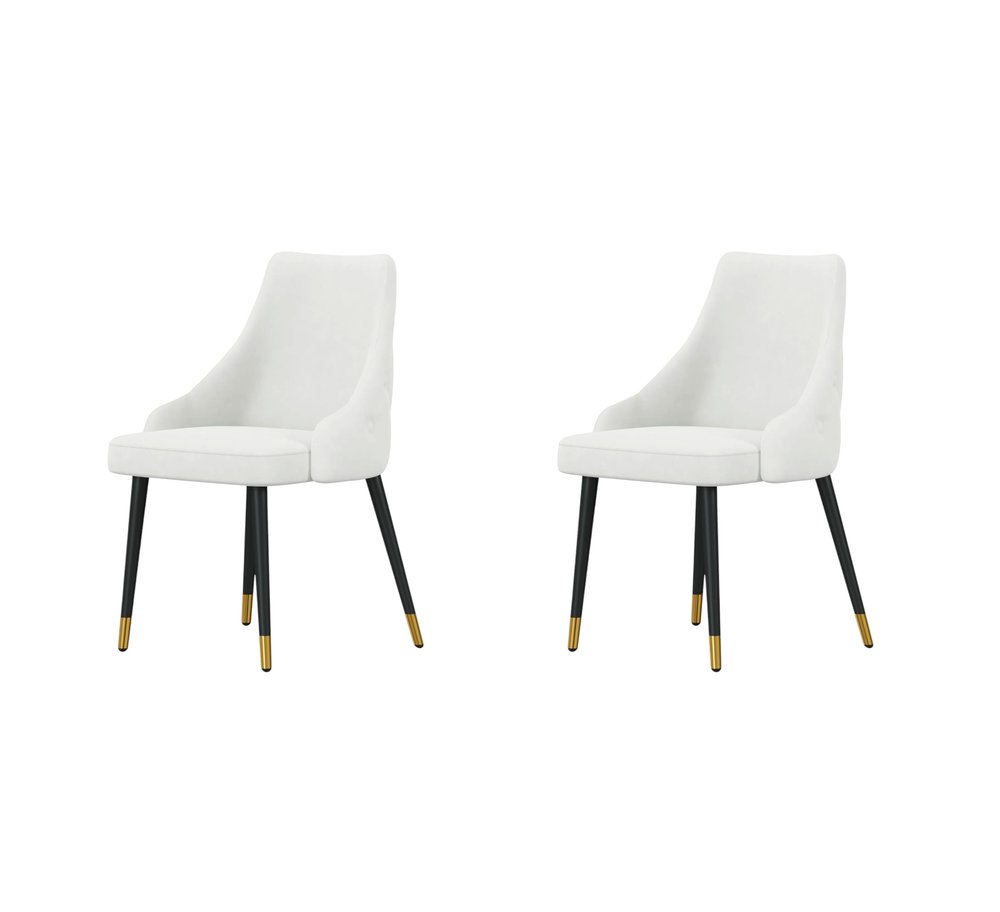 Set of Two White Black And Gold Fabric And Metal Dining Side Chairs