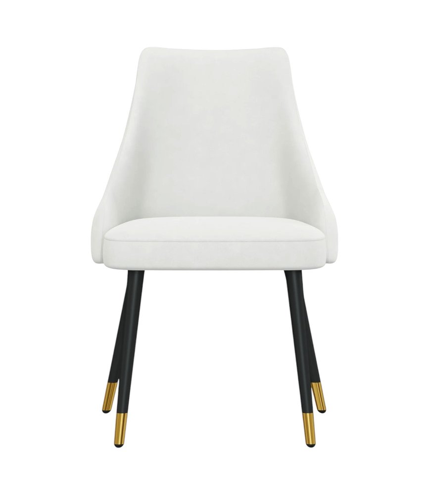 Set of Two White Black And Gold Fabric And Metal Dining Side Chairs