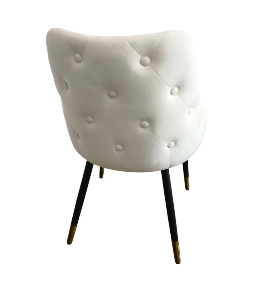 Set of Two White Black And Gold Fabric And Metal Dining Side Chairs