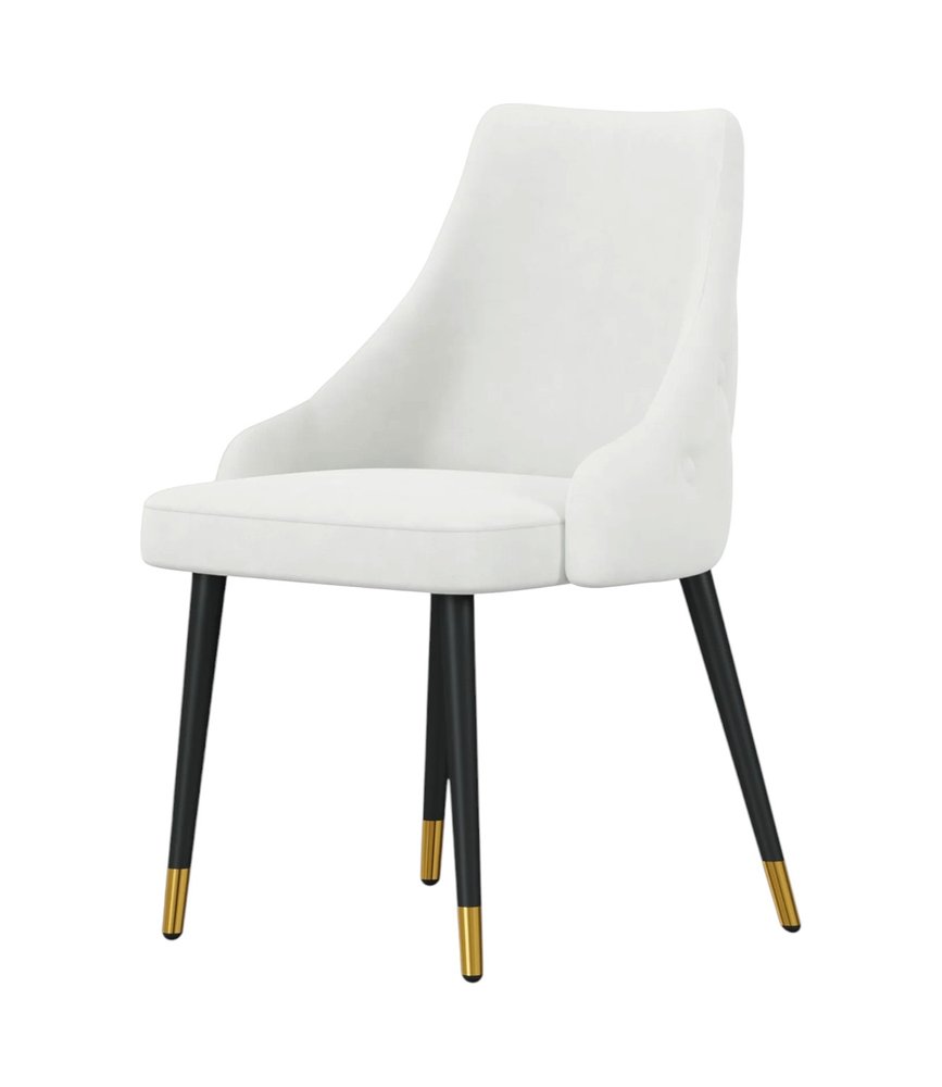 Set of Two White Black And Gold Fabric And Metal Dining Side Chairs