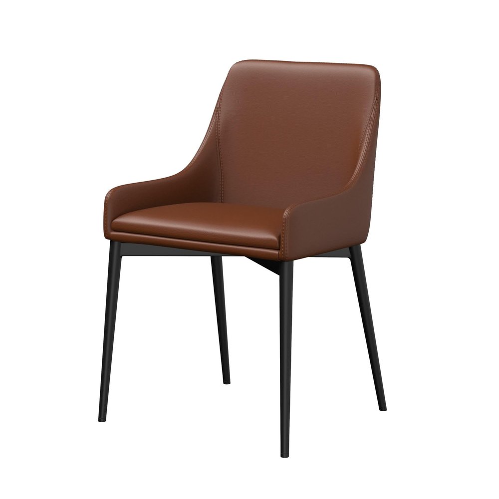Set of Two Chestnut And Black Faux Leather And Metal Dining Side Chairs