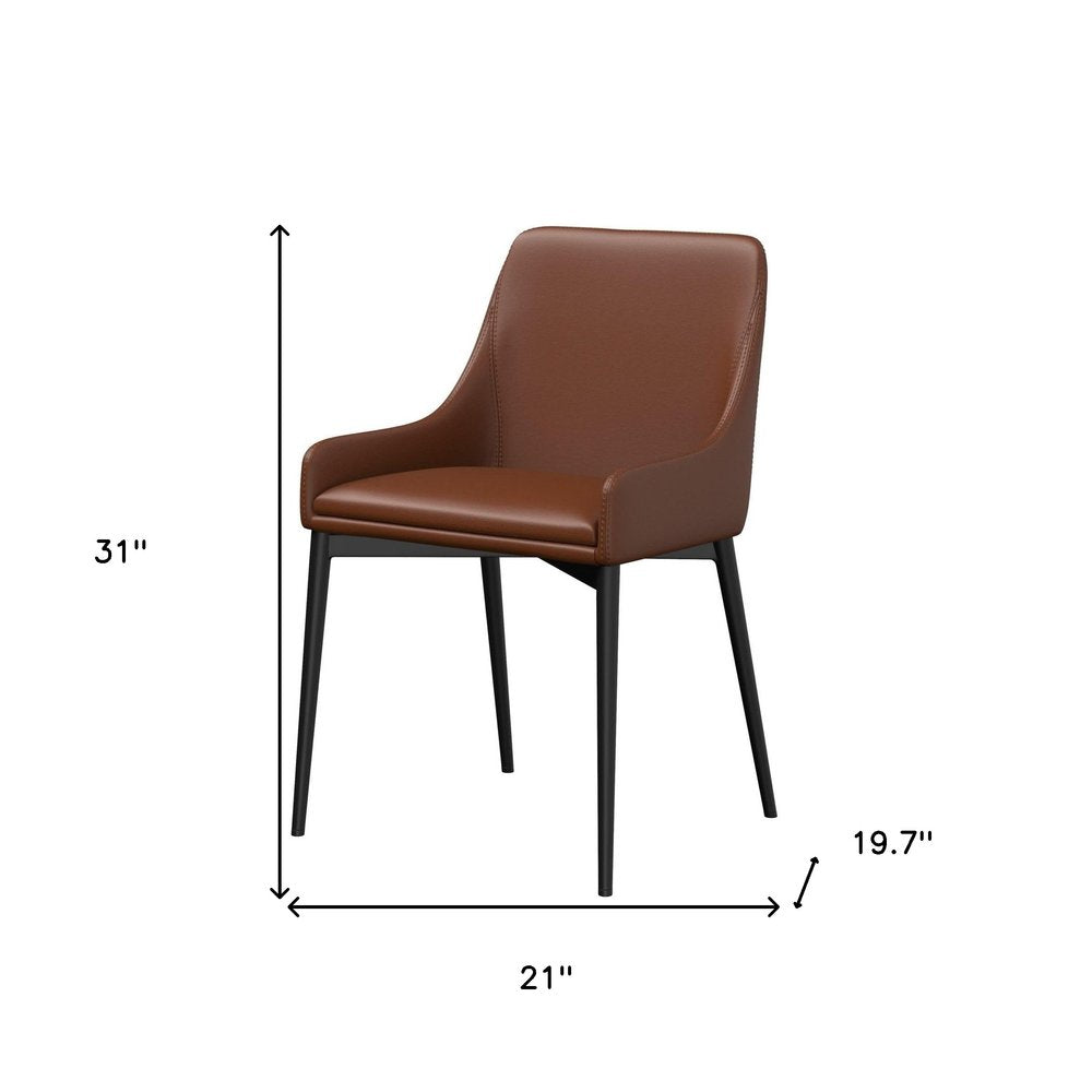 Set of Two Chestnut And Black Faux Leather And Metal Dining Side Chairs