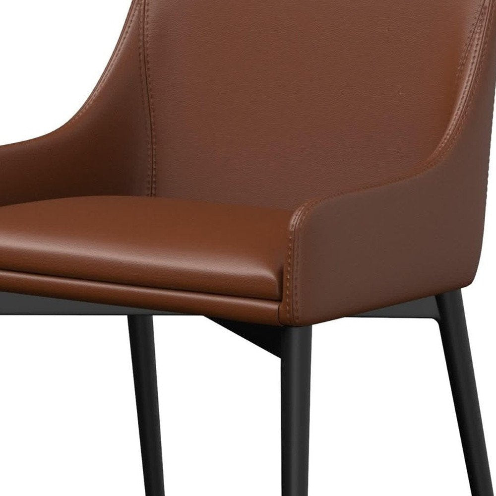 Set of Two Chestnut And Black Faux Leather And Metal Dining Side Chairs