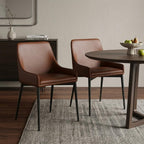 Set of Two Chestnut And Black Faux Leather And Metal Dining Side Chairs