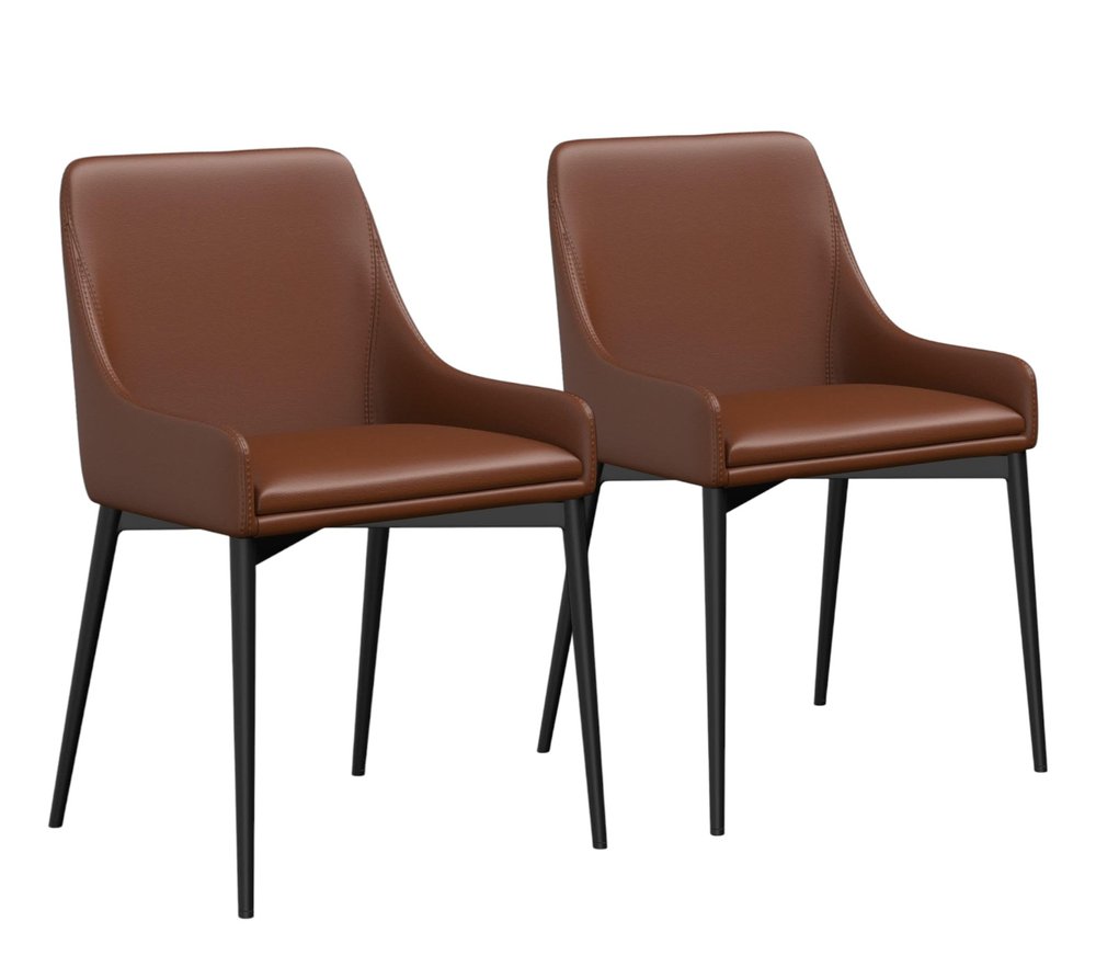Set of Two Chestnut And Black Faux Leather And Metal Dining Side Chairs