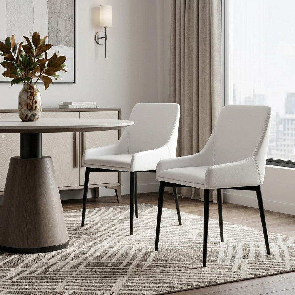 Set of Two Chestnut And Black Faux Leather And Metal Dining Side Chairs