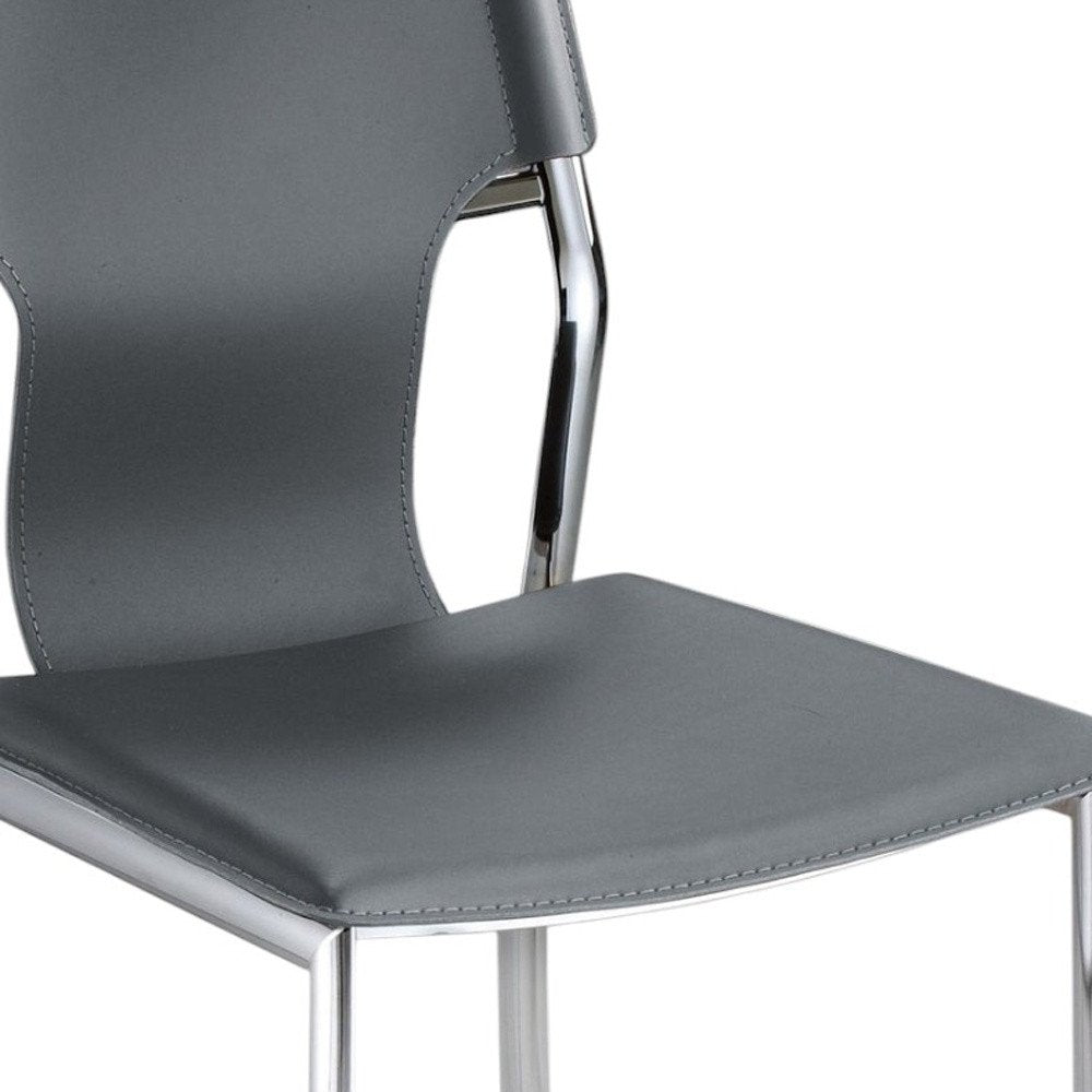 Set of Four Dark Brown And Silver Leather And Metal Partially Open Back Dining Side Chairs