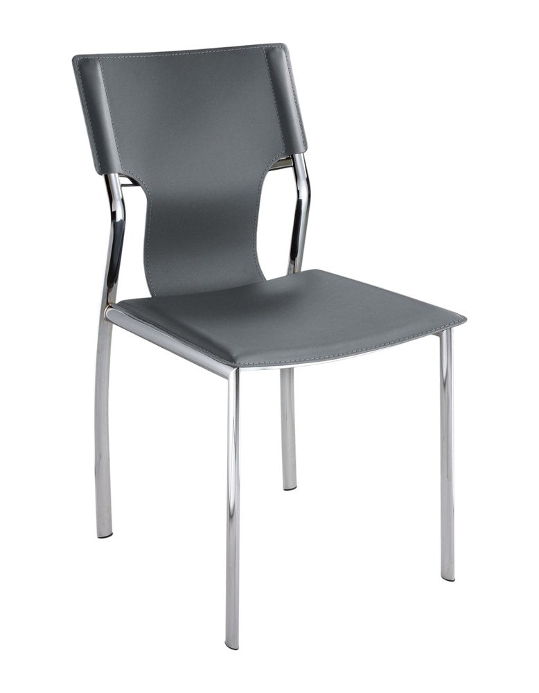 Set of Four Dark Brown And Silver Leather And Metal Partially Open Back Dining Side Chairs