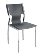 Set of Four Dark Brown And Silver Leather And Metal Partially Open Back Dining Side Chairs