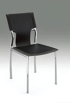 Set of Four Dark Brown And Silver Leather And Metal Partially Open Back Dining Side Chairs