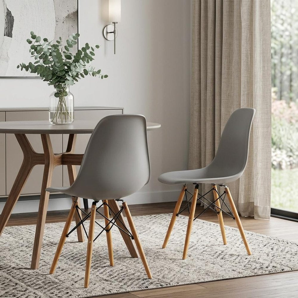 Set of Two Gray And Brown Heavy Duty Plastic Dining Side Chairs