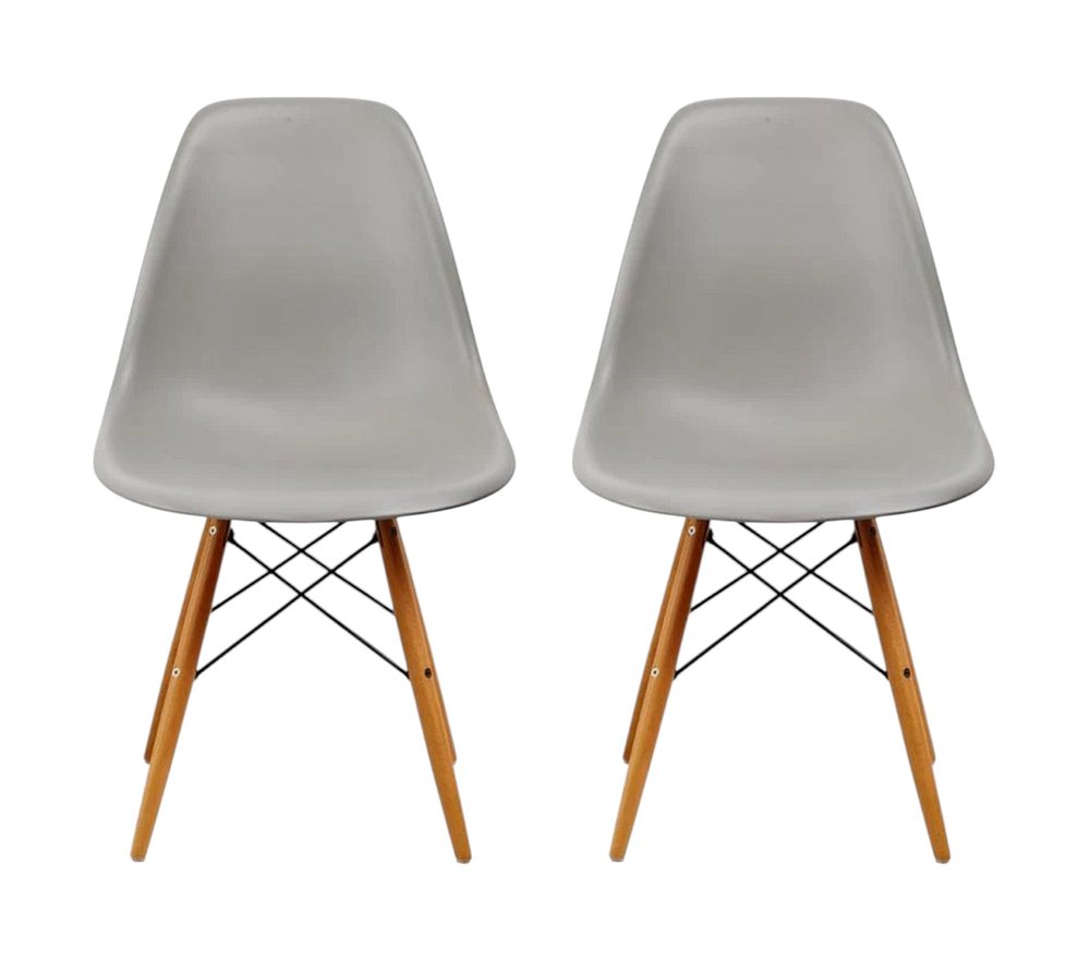 Set of Two Gray And Brown Heavy Duty Plastic Dining Side Chairs