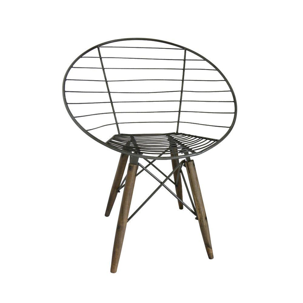 Set of Two Gray And Brown Metal Open Back Dining Side Chairs