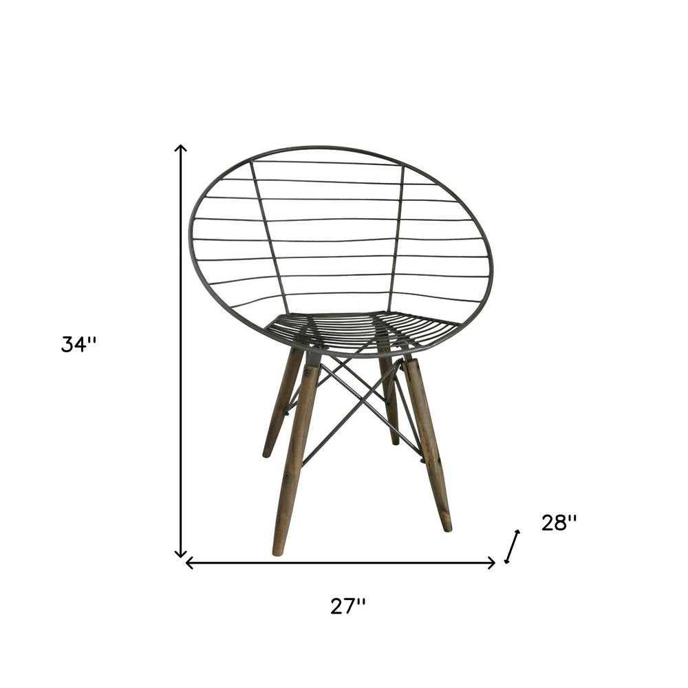 Set of Two Gray And Brown Metal Open Back Dining Side Chairs