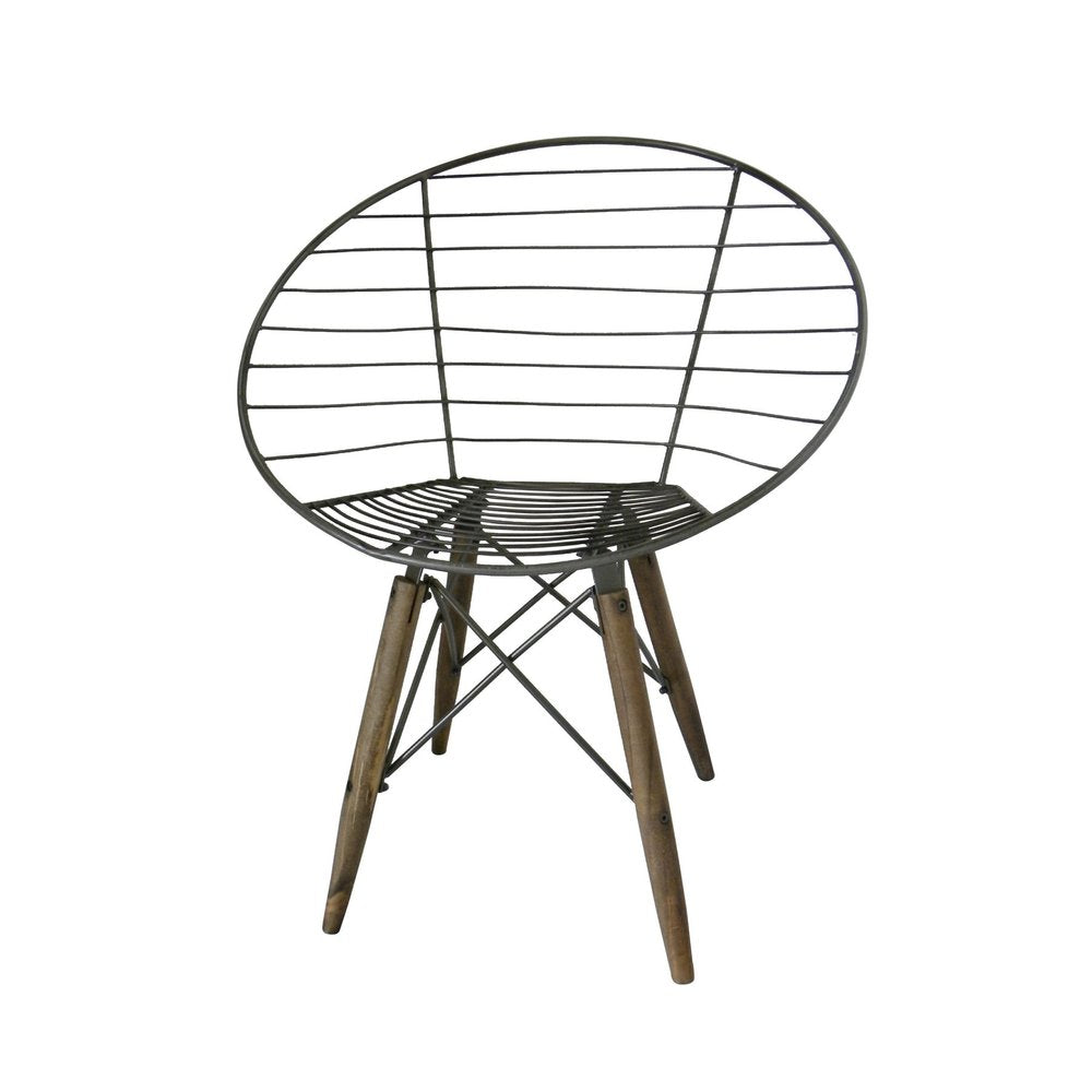 Set of Two Gray And Brown Metal Open Back Dining Side Chairs