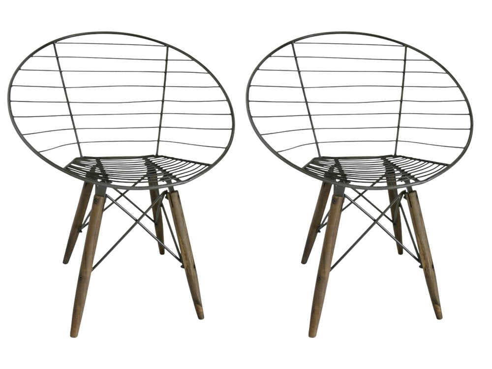 Set of Two Gray And Brown Metal Open Back Dining Side Chairs