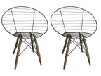 Set of Two Gray And Brown Metal Open Back Dining Side Chairs