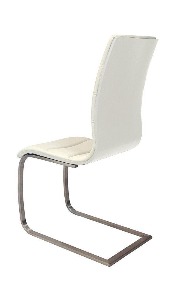 Set of Two White And Silver Faux Leather And Metal Dining Side Chairs